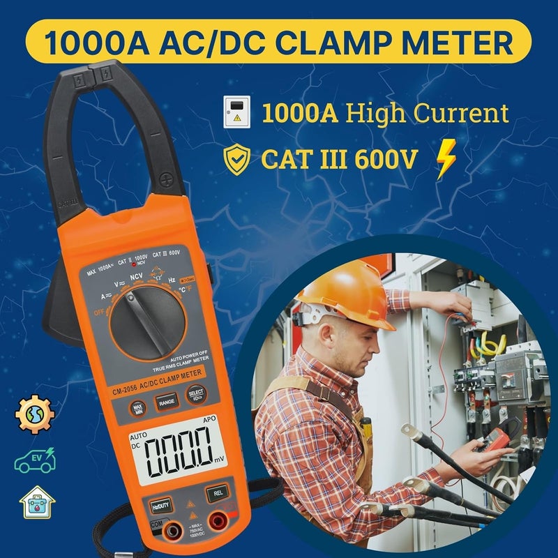 AROETL مقياس تيار رقمي بمشبك متعدد القياسات 1000A AC/DC، فولت متر، مع نطاق تلقائي TRMS وشاشة LCD مضاءة خلفياً وNCV؛ يقيس الجهد، التيار، درجة الحرارة، دورة العمل، السعة، التردد - Image 2
